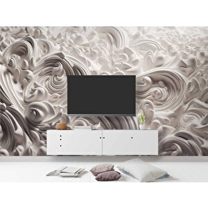 3 Boyutlu Beyaz Şekilli Köpük Desenli Duvar Kağıdı - Dkm923009 325x200 cm
