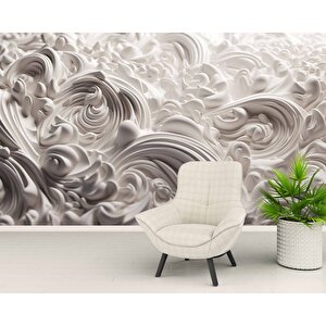 3 Boyutlu Beyaz Şekilli Köpük Desenli Duvar Kağıdı - Dkm923009