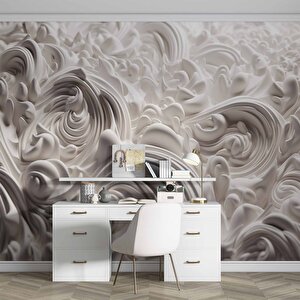 3 Boyutlu Beyaz Şekilli Köpük Desenli Duvar Kağıdı - Dkm923113