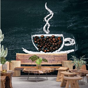 Kahve Bardağı Temalı Cafe Duvar Kağıdı Baskı - Dkm124006 250x200 cm