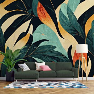 Sanatsal Yaprak Desenli Duvar Kağıdı - Dkm471005 225x200 cm