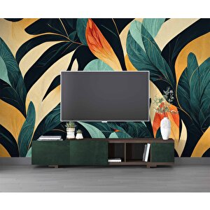 Sanatsal Yaprak Desenli Duvar Kağıdı - Dkm471005 225x200 cm