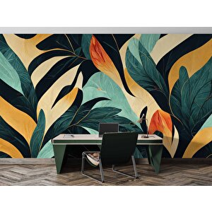 Sanatsal Yaprak Desenli Duvar Kağıdı - Dkm471005