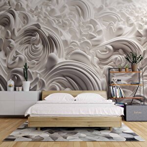 3 Boyutlu Beyaz Şekilli Köpük Desenli Duvar Kağıdı - Dkm923003 150x200 cm