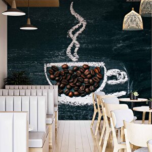 Kahve Bardağı Temalı Cafe Duvar Kağıdı Baskı - Dkm124066 150x280 cm