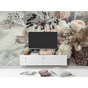 Pembe Beyaz Çiçek Temalı Duvar Kağıdı - Dkm827030 325x240 cm