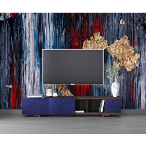 3 Boyutlu Lacivert Kırmızı Boyama Desenli Duvar Kağıdı - Dkm816022 900x200 cm