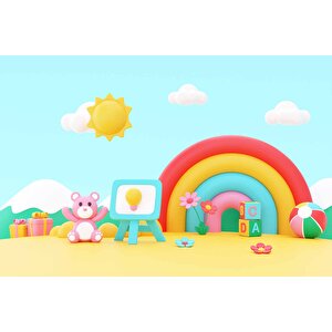 Gökkuşağı Temalı Çocuk Odası Duvar Kağıdı Baskı - Dkm197091