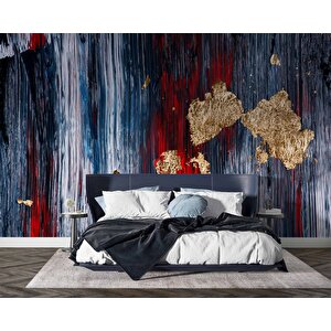 3 Boyutlu Lacivert Kırmızı Boyama Desenli Duvar Kağıdı - Dkm816035 450x240 cm