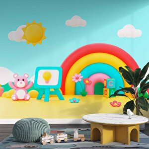 Gökkuşağı Temalı Çocuk Odası Duvar Kağıdı Baskı - Dkm197107