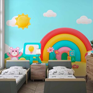 Gökkuşağı Temalı Çocuk Odası Duvar Kağıdı Baskı - Dkm197086