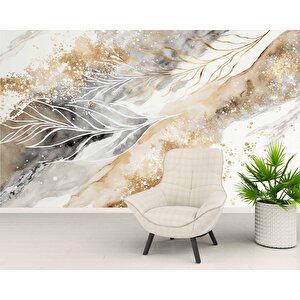 3 Boyutlu Tüy Ve Mermer Desenli Duvar Kağıdı - Dkm754034