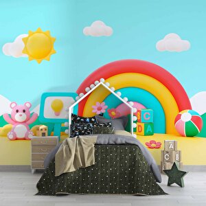 Gökkuşağı Temalı Çocuk Odası Duvar Kağıdı Baskı - Dkm197103