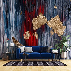 3 Boyutlu Lacivert Kırmızı Boyama Desenli Duvar Kağıdı - Dkm816081