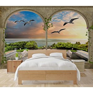 3 Boyutlu Sütun Desenli Deniz Manzaralı Duvar Kağıdı Baskı - Dkm-024_75807 250x200 cm