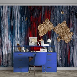 3 Boyutlu Lacivert Kırmızı Boyama Desenli Duvar Kağıdı - Dkm816078