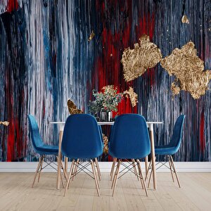 3 Boyutlu Lacivert Kırmızı Boyama Desenli Duvar Kağıdı - Dkm816044