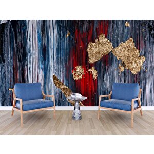 3 Boyutlu Lacivert Kırmızı Boyama Desenli Duvar Kağıdı - Dkm816044