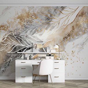 3 Boyutlu Tüy Ve Mermer Desenli Duvar Kağıdı - Dkm754027