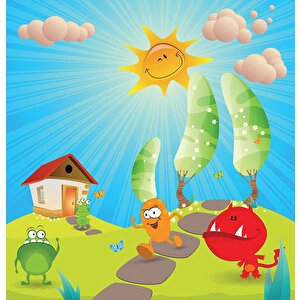 Çizgi Film Karakterli Çocuk Odası Duvar Kağıdı Baskı - Dkm426093