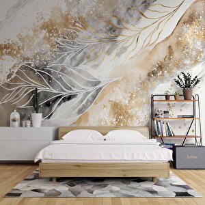 3 Boyutlu Tüy Ve Mermer Desenli Duvar Kağıdı - Dkm754093 325x300 cm