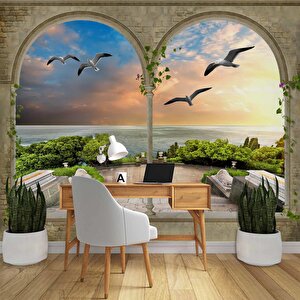 3 Boyutlu Sütun Desenli Deniz Manzaralı Duvar Kağıdı Baskı - Dkm-024_86399