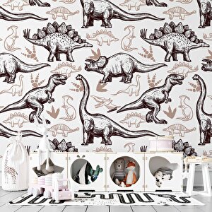 Kahverengi -beyaz Dinozor Desenli Duvar Kağıdı Baskı - Dkm198114 325x315 cm