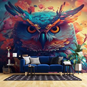 Renkli Baykuş Desenli Duvar Kağıdı - Dkm796127 900x315 cm