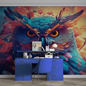 Renkli Baykuş Desenli Duvar Kağıdı - Dkm796127 900x315 cm