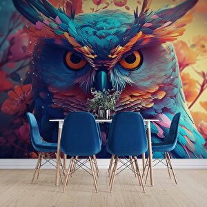 Renkli Baykuş Desenli Duvar Kağıdı - Dkm796127