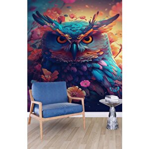 Renkli Baykuş Desenli Duvar Kağıdı - Dkm796127