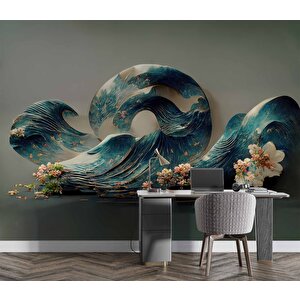 3 Boyutlu Dalga Desenli Duvar Kağıdı Baskı - Dkm109027