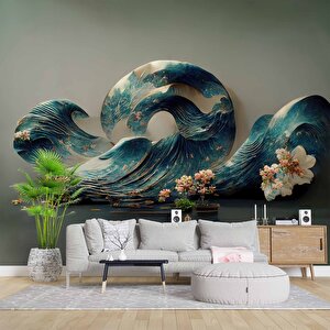 3 Boyutlu Dalga Desenli Duvar Kağıdı Baskı - Dkm109054 400x260 cm