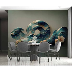 3 Boyutlu Dalga Desenli Duvar Kağıdı Baskı - Dkm109054