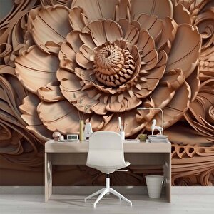 3 Boyutlu Açan Çiçek Figürlü Ağaç Oyma Desenli Duvar Kağıdı - Dkm932061