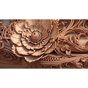 3 Boyutlu Açan Çiçek Figürlü Ağaç Oyma Desenli Duvar Kağıdı - Dkm932061