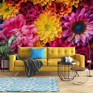 Pembe Sarı Çiçek Temalı Duvar Kağıdı Baskı - Dkm519087 150x300 cm