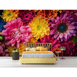 Pembe Sarı Çiçek Temalı Duvar Kağıdı Baskı - Dkm519087 150x300 cm