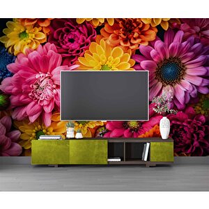 Pembe Sarı Çiçek Temalı Duvar Kağıdı Baskı - Dkm519087 150x300 cm