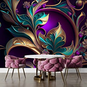 3 Boyutlu Renkli Çiçek Desenli Duvar Kağıdı - Dkm773120