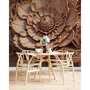 3 Boyutlu Açan Çiçek Figürlü Ağaç Oyma Desenli Duvar Kağıdı - Dkm932034