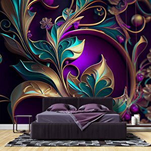 3 Boyutlu Renkli Çiçek Desenli Duvar Kağıdı - Dkm773007 275x200 cm