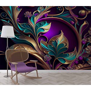 3 Boyutlu Renkli Çiçek Desenli Duvar Kağıdı - Dkm773007