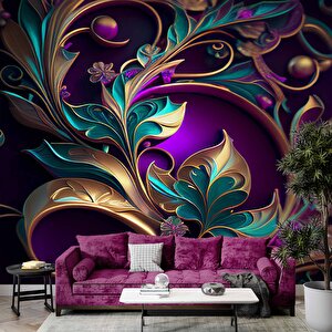 3 Boyutlu Renkli Çiçek Desenli Duvar Kağıdı - Dkm773076 425x280 cm