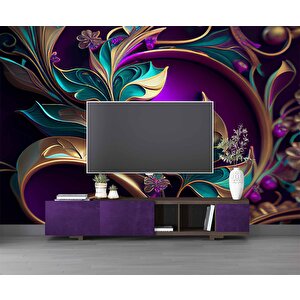 3 Boyutlu Renkli Çiçek Desenli Duvar Kağıdı - Dkm773076 425x280 cm