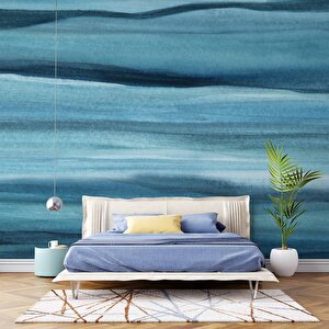 Mavi Sanatsal Tuval Temalı Duvar Kağıdı Baskı - Dkm622095 375x300 cm