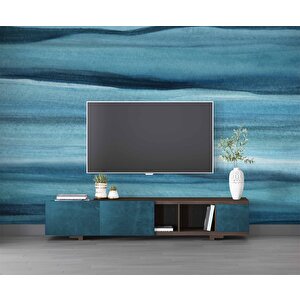 Mavi Sanatsal Tuval Temalı Duvar Kağıdı Baskı - Dkm622095 375x300 cm