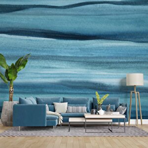 Mavi Sanatsal Tuval Temalı Duvar Kağıdı Baskı - Dkm622006 250x200 cm