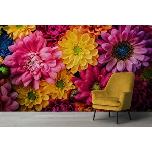 Pembe Sarı Çiçek Temalı Duvar Kağıdı Baskı - Dkm519034