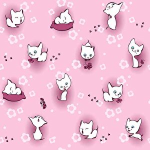 Pembe Kedili Çocuk Odası Duvar Kağıdı Baskı - Dkm371058